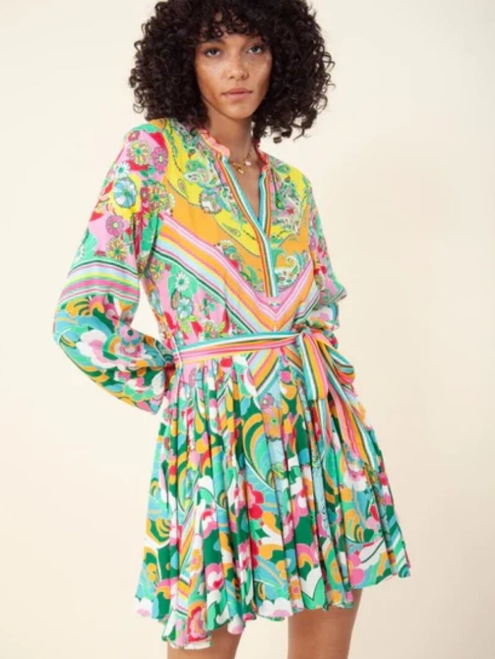 Hale Bob Multicolor Paisley Belted Mini Dress